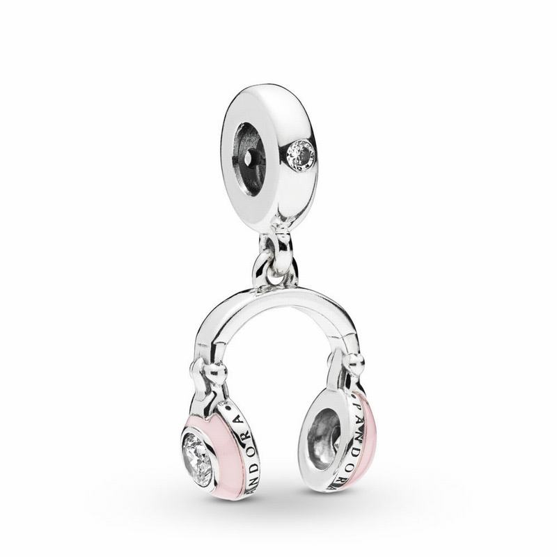 Pandora Pink Headphones Dangle Charm Ireland - Sterling Silver/Enamel/Pink/Cubic Zirconia - 672541VX